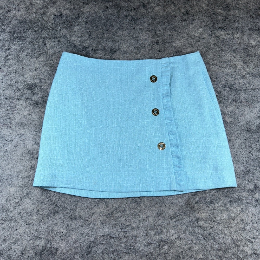 Lilly Pulitzer Mini Skirt Women's 10 Blue Tweed Gold Button Lined Old Money